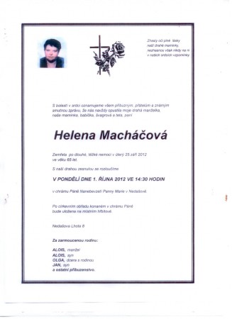 Macháčová Helena, Nedašova Lhota 8
